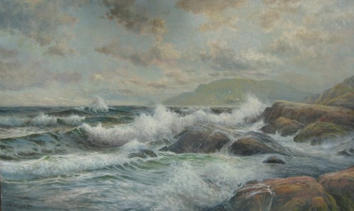 GEORGE HOWELL GAY (1858-1931) Crashing Waves, 1930, oil on canvas, 35 x 55 inches