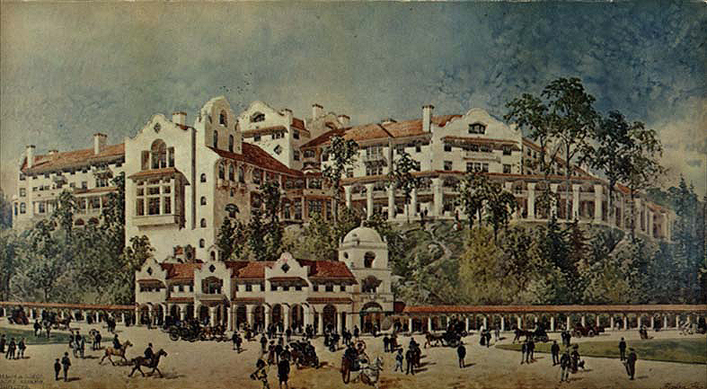 HUGHSON HAWLEY (1850-1926) The Hotel Gramatan, 1905, watercolor and gouache on paper, 21 x 38 inches. On permanent loan to the Bronxville Historical Conservancy from Houlihan Lawrence, Inc.