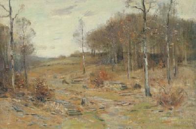 BRUCE CRANE (1857-1937) A Clearing in the Woods, oil on canvas, 16 x 24 inches
